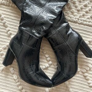 Black Croc-Embossed Women's Boots